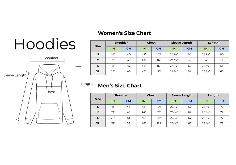 Men's Hoodies Size Chart