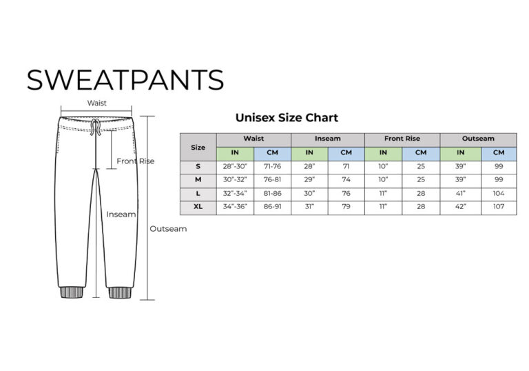 Size Chart For Sweatpants